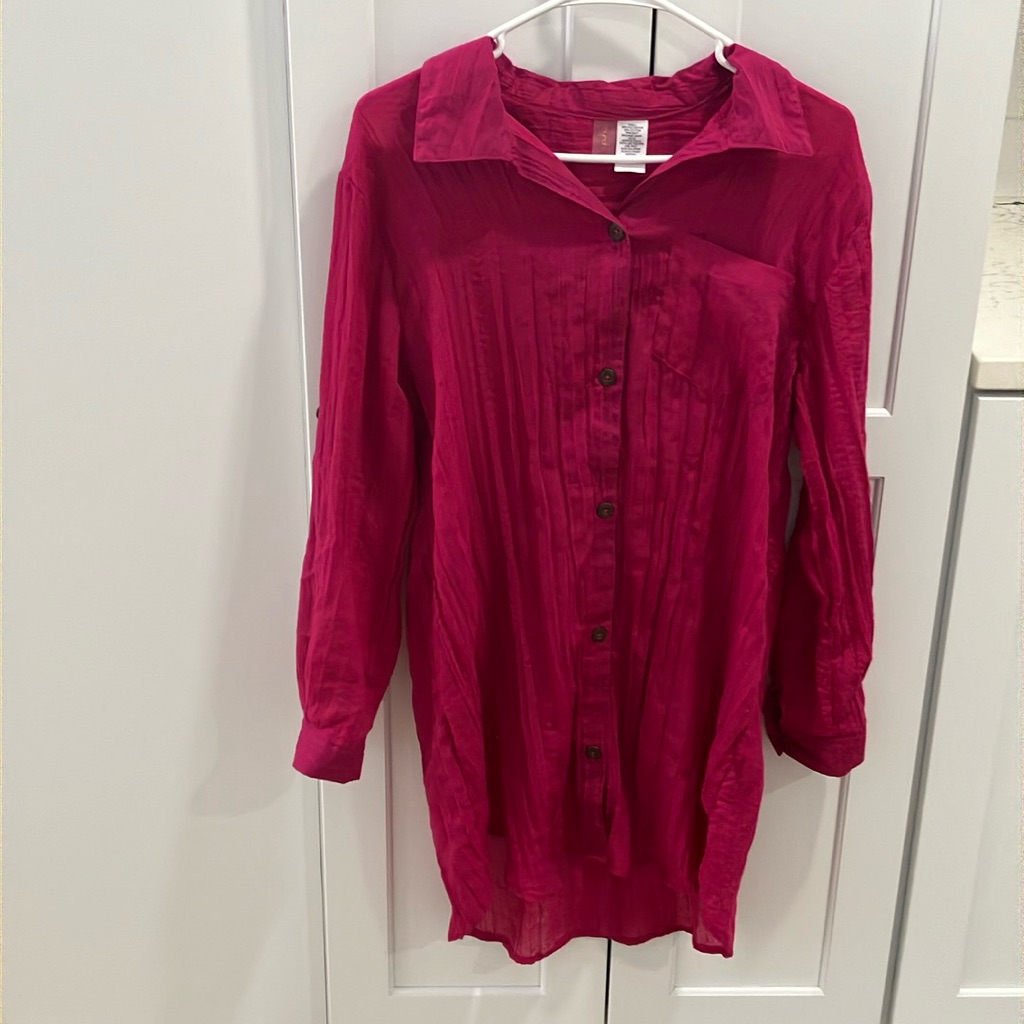 Mynah Anthropologie Womenâs Pink Button Down Long Sleeve Midi Dress